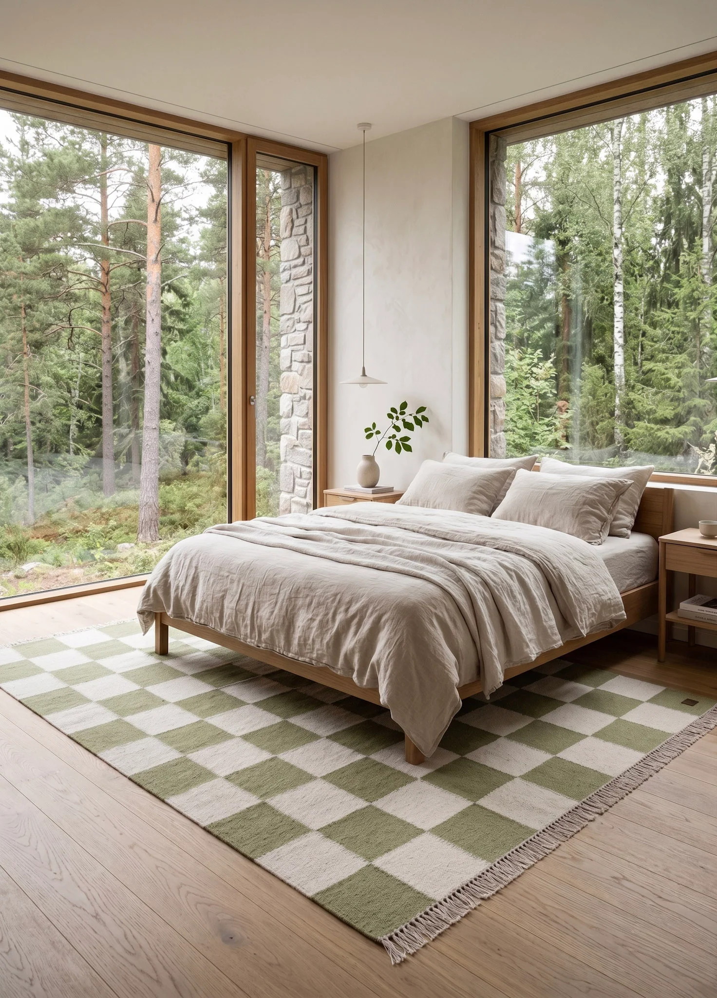 Nordic Check Grön - Handvävd Ullmatta - Image 3